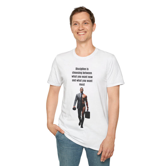 „Disziplin bedeutet, sich zwischen dem zu entscheiden, was man jetzt will und dem, was man am meisten will“ – Herren-T-Shirt