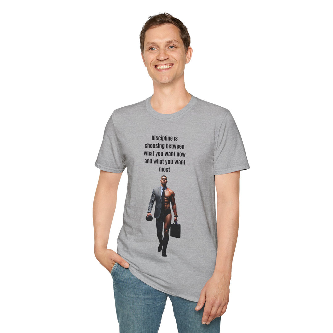 „Disziplin bedeutet, sich zwischen dem zu entscheiden, was man jetzt will und dem, was man am meisten will“ – Herren-T-Shirt