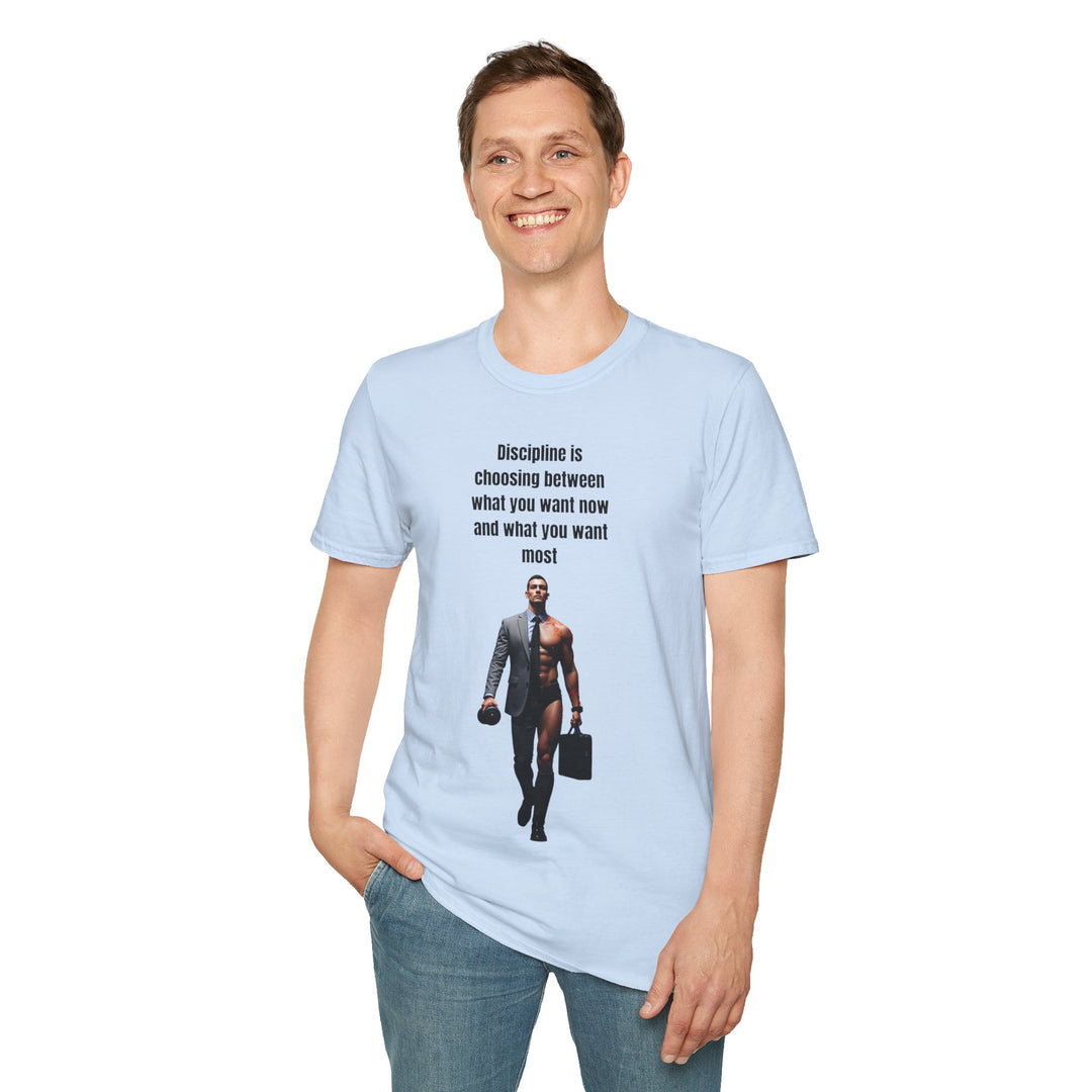 „Disziplin bedeutet, sich zwischen dem zu entscheiden, was man jetzt will und dem, was man am meisten will“ – Herren-T-Shirt