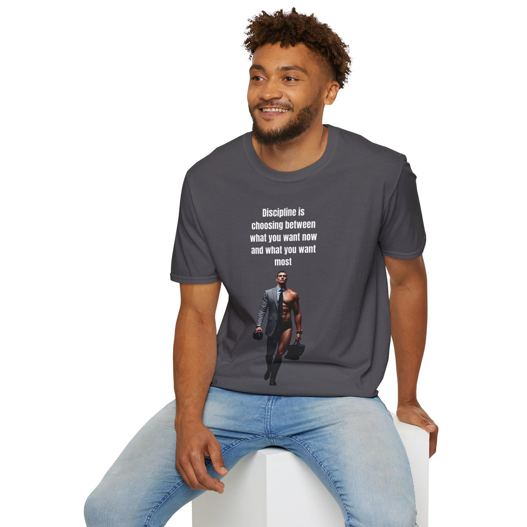 „Disziplin bedeutet, sich zwischen dem zu entscheiden, was man jetzt will und dem, was man am meisten will“ – Herren-T-Shirt