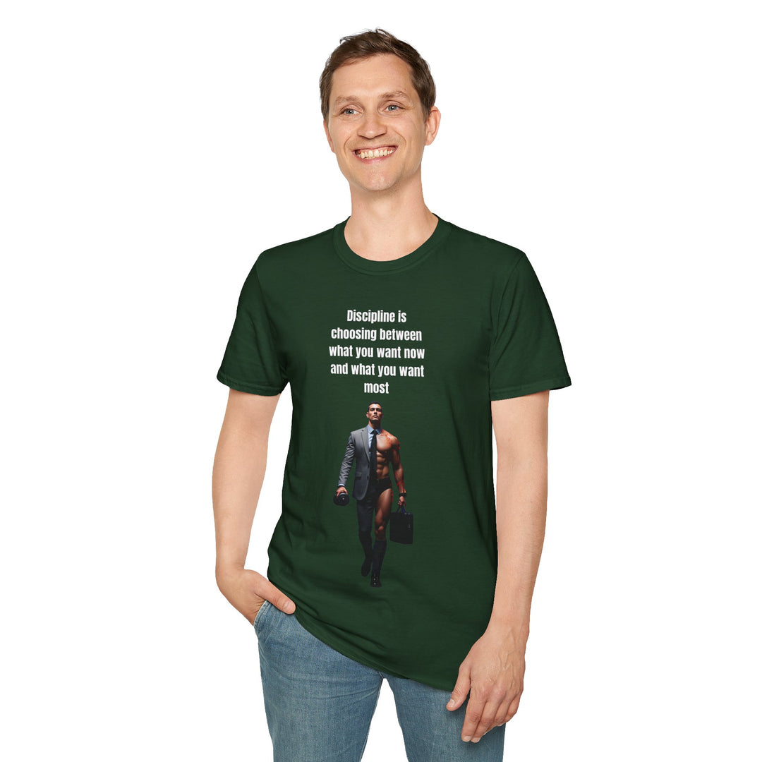 „Disziplin bedeutet, sich zwischen dem zu entscheiden, was man jetzt will und dem, was man am meisten will“ – Herren-T-Shirt