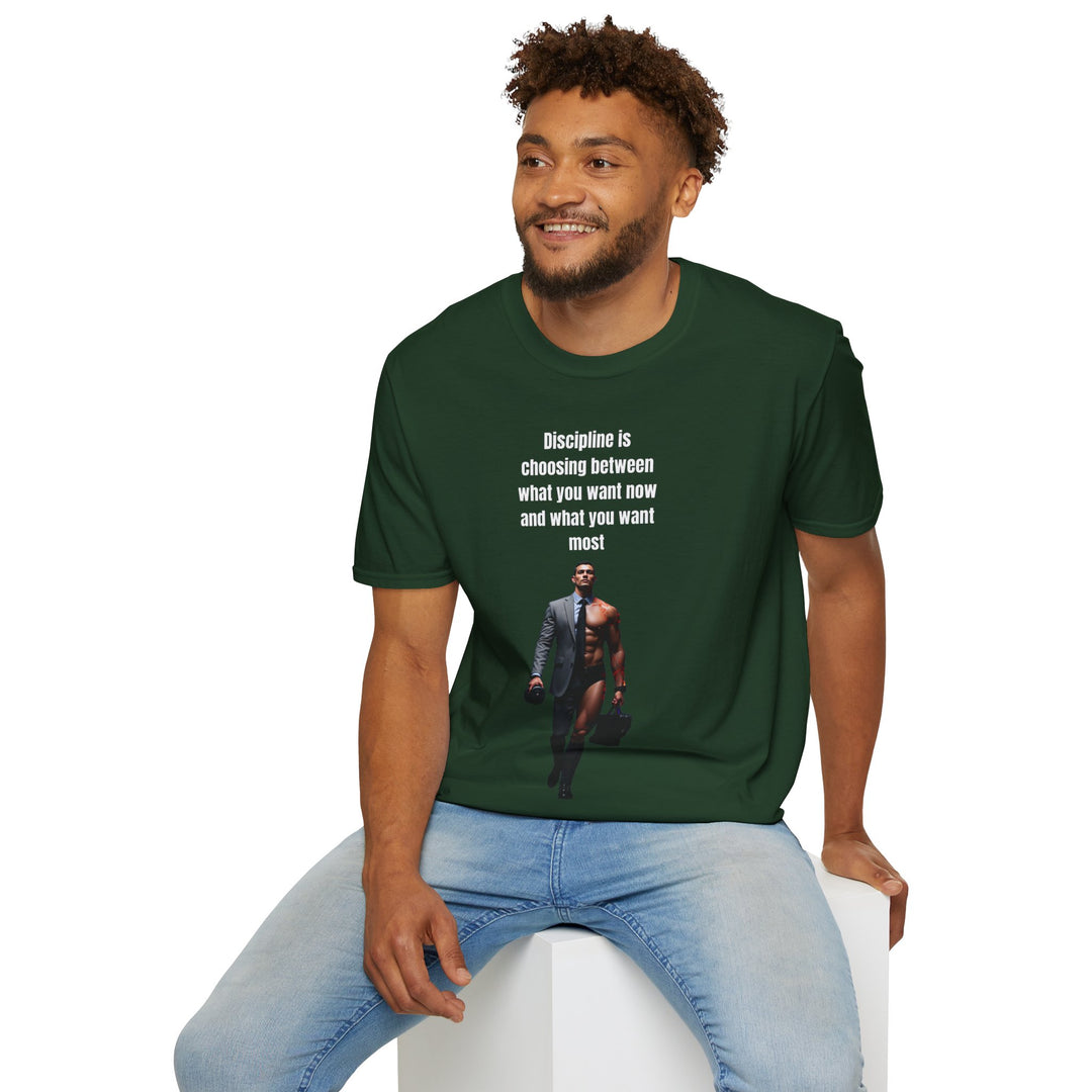 „Disziplin bedeutet, sich zwischen dem zu entscheiden, was man jetzt will und dem, was man am meisten will“ – Herren-T-Shirt