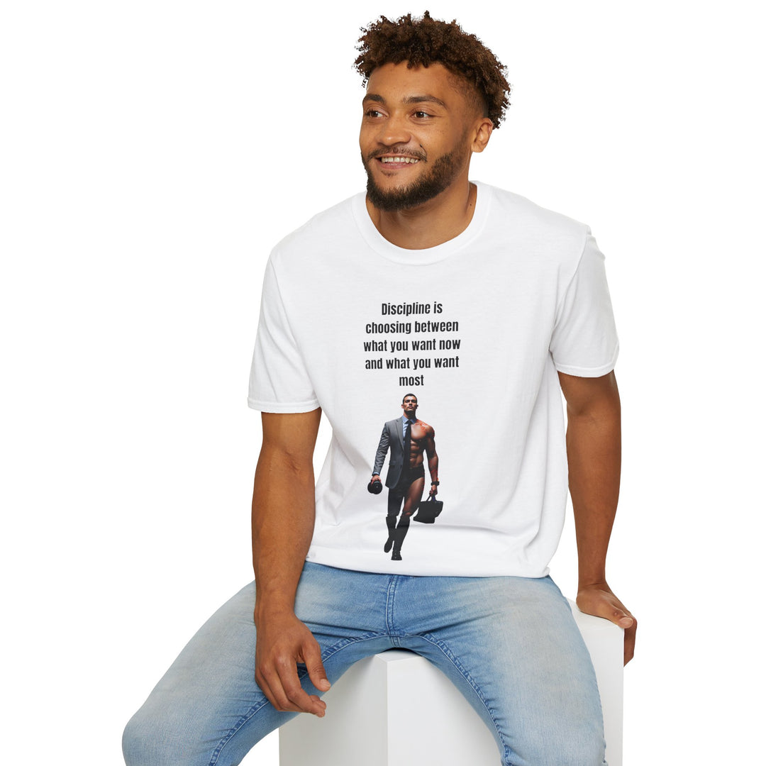 „Disziplin bedeutet, sich zwischen dem zu entscheiden, was man jetzt will und dem, was man am meisten will“ – Herren-T-Shirt