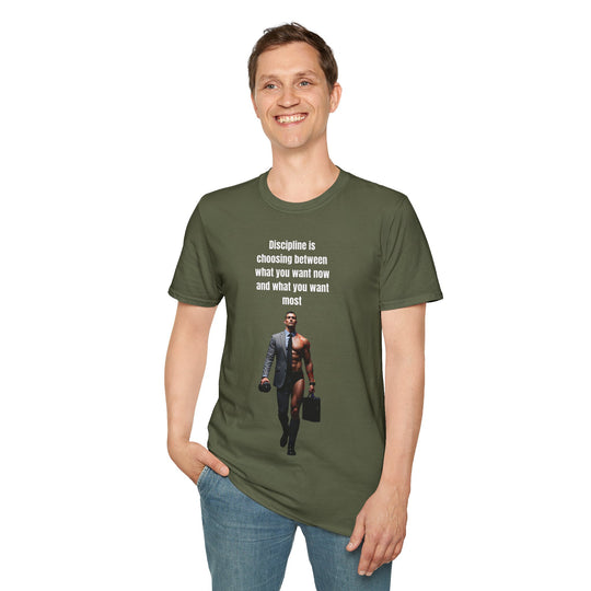 „Disziplin bedeutet, sich zwischen dem zu entscheiden, was man jetzt will und dem, was man am meisten will“ – Herren-T-Shirt