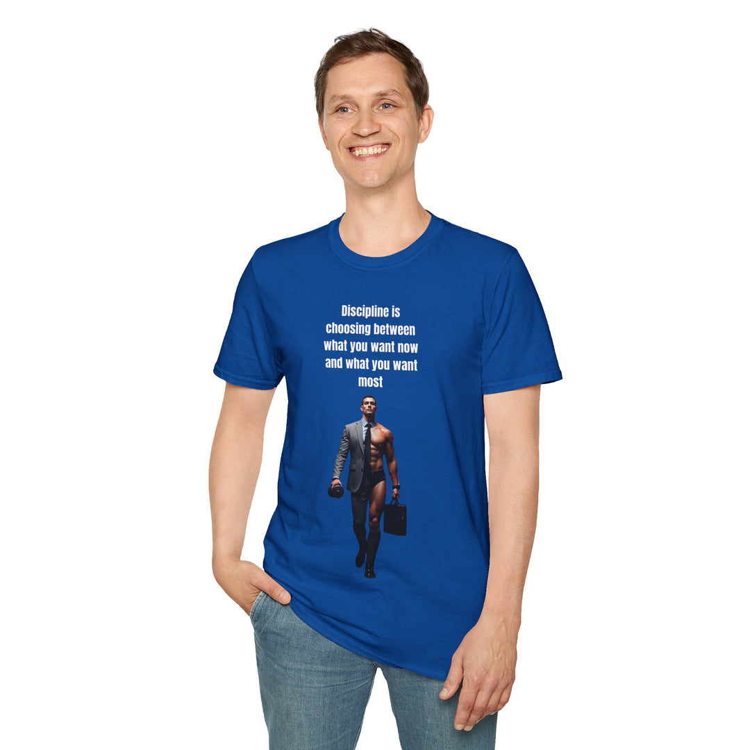 „Disziplin bedeutet, sich zwischen dem zu entscheiden, was man jetzt will und dem, was man am meisten will“ – Herren-T-Shirt